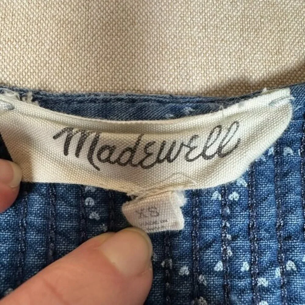 Madewell Indigo Floral Quilted Tie Front Bib Top XS Peasant Country Blouse NB613